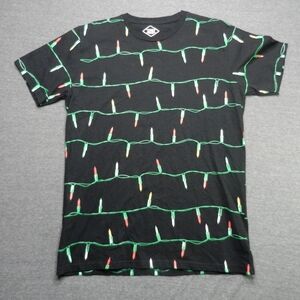 Christmas Shirt Adult Size Large Black Altru Wrap Crew Short Sleeve Lights AOP